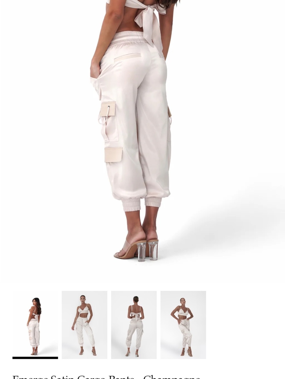 Women's Satin Cargo Joggers in Champagne Size Small NWT